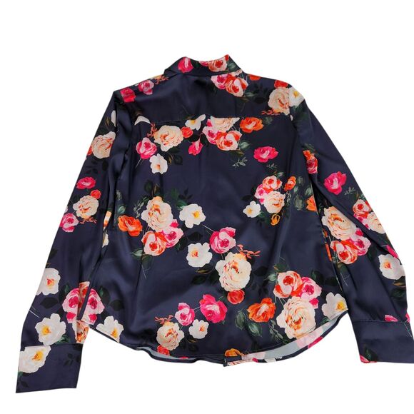 ALEXIA ADMOR Shirt Womens 8 Blue Cassidy Floral Button Long Sleeve Blouse Top - Picture 2 of 13